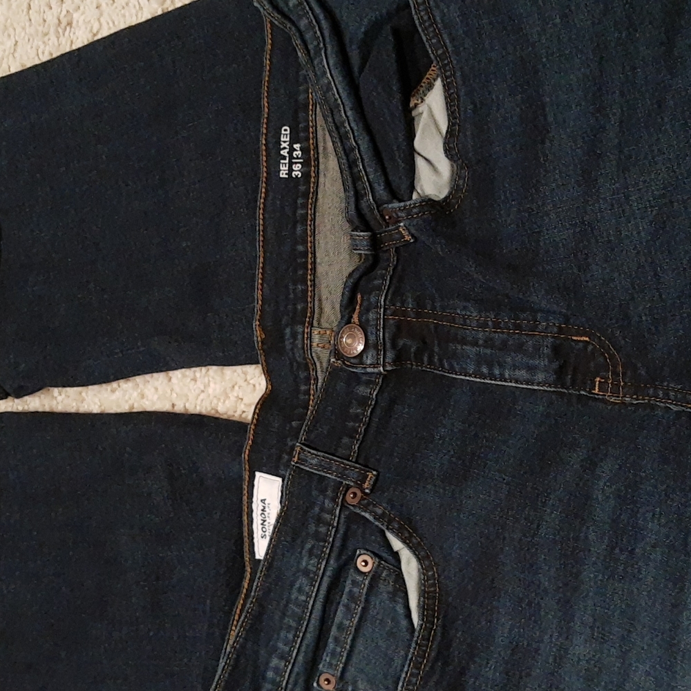 DONATED Men's Sonoma Relaxed Dark Blue Jeans, W 36, L 34 - Picture 5 of 6